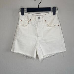 Levi’s Ribcage Denim Shorts Cutoff Button Fly Cream High Rise - Size W24